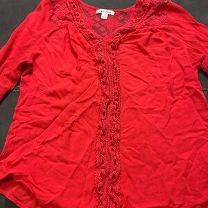 JohnPaulRichard Vibrant Red Lace Women's Blouse